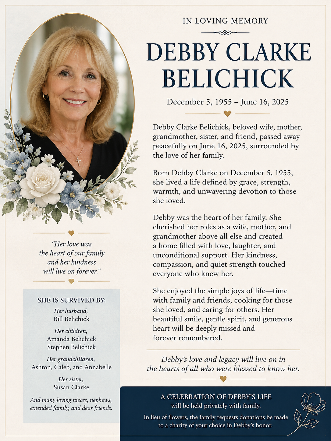 obituary debby clarke belichick