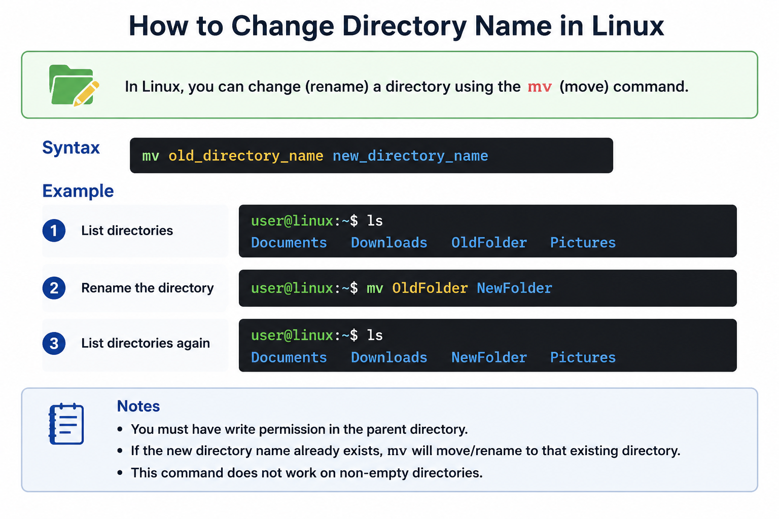 how to change directory name in linux