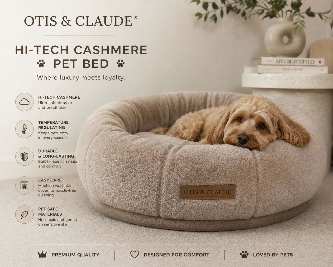 otis & claude hi-tech cashmere pet bed​
