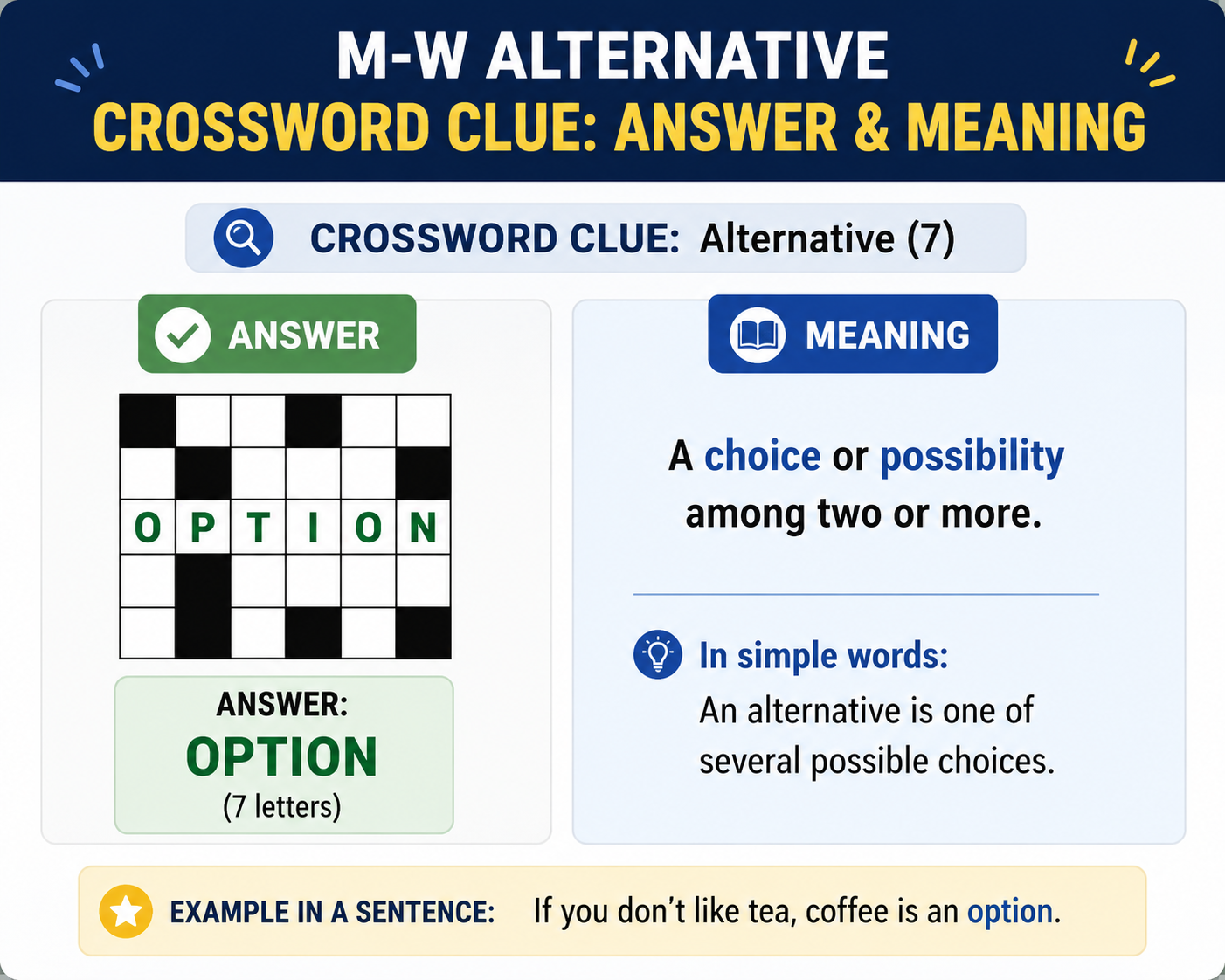 M-W Alternative Crossword Clue: Answer & Meaning