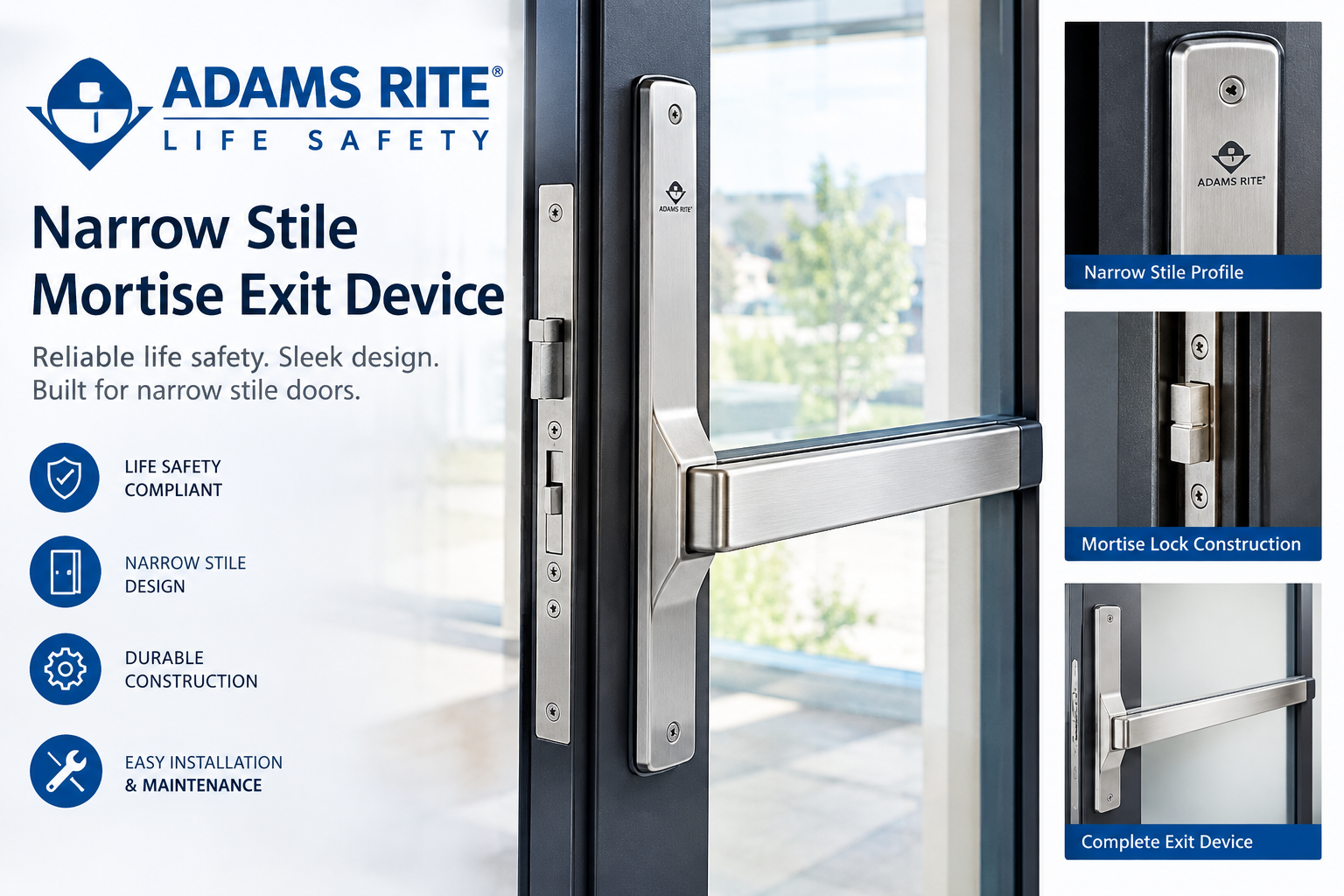 adams rite life safety narrow stile mortise exit device